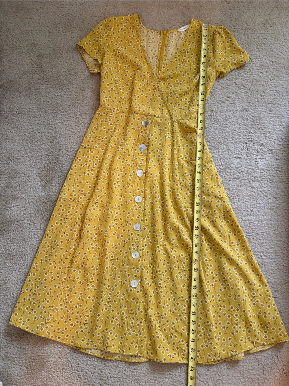 Blue Pepper Yellow Floral A-Line Button-Front dress